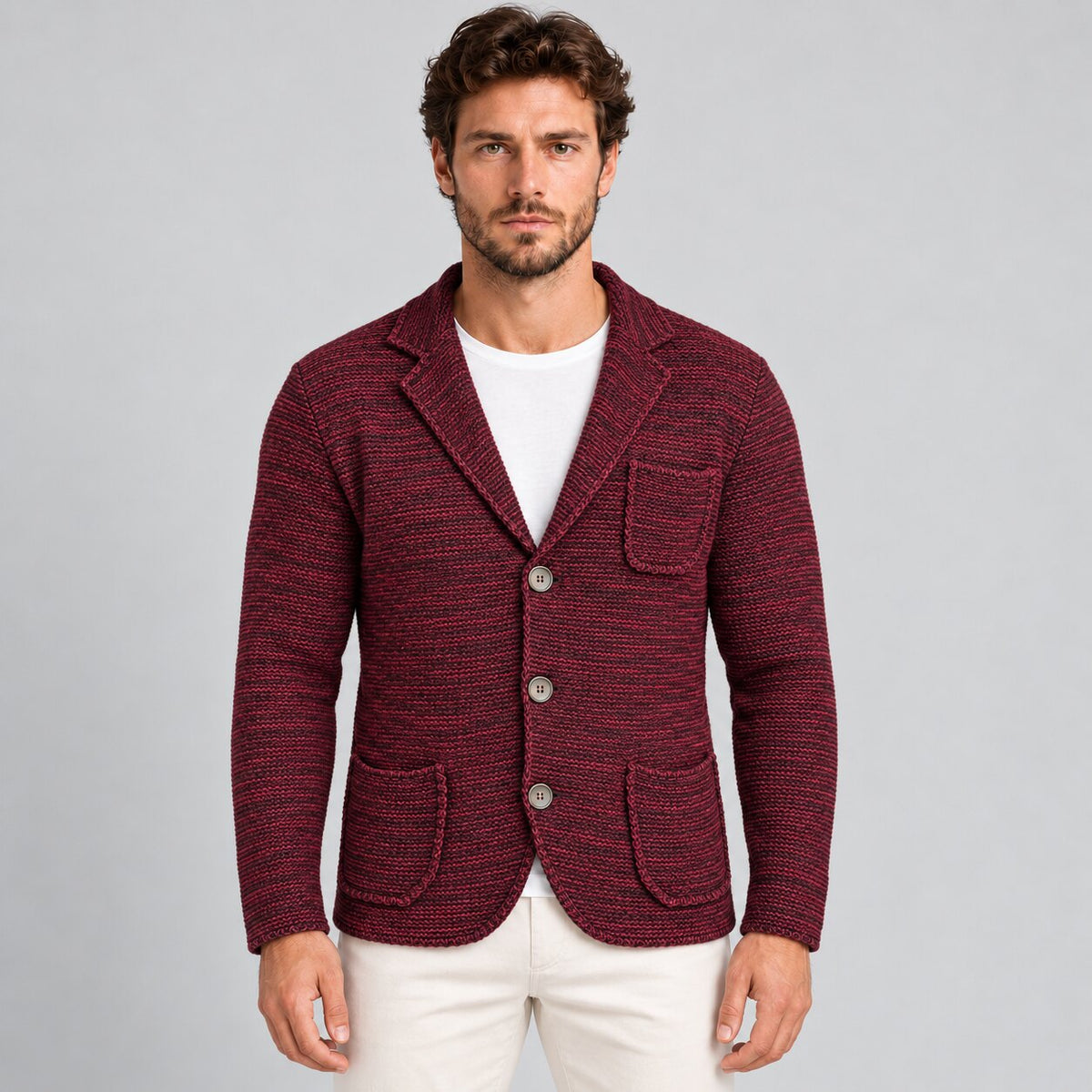 CARDIGAN UOMO LAVORATO A MAGLIA GIACCA MISTO LANA  SLIM FIT MADE IN ITALY
