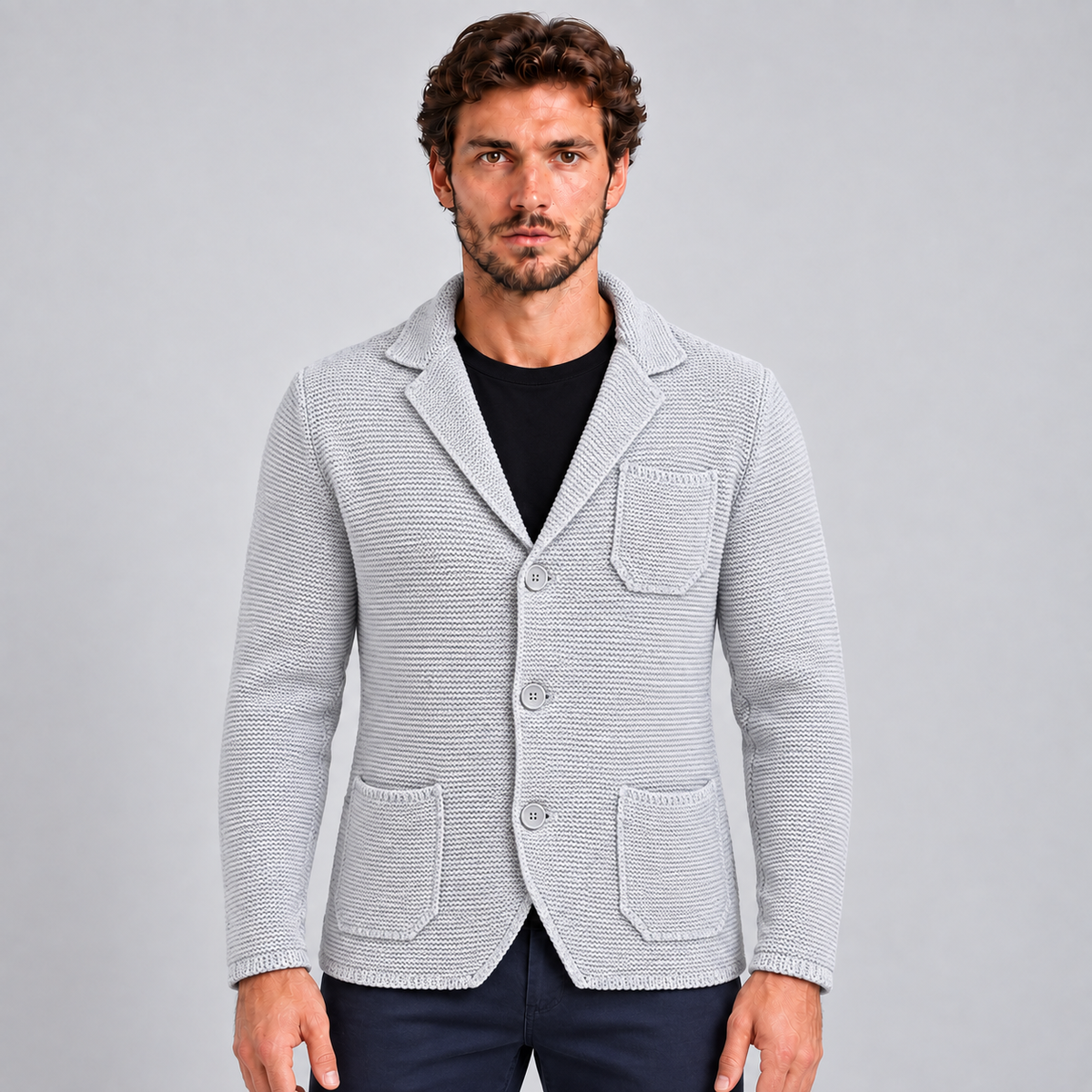MEN'S COTTON JACKET BLAZER SLIM KNITTED CARDIGAN 100% Made in Italy