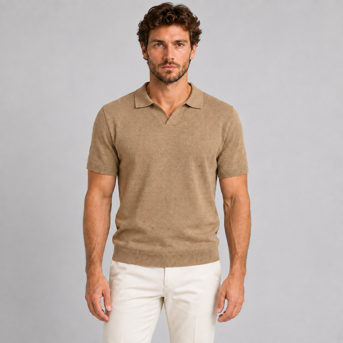 MEN'S COTTON POLO SHIRT SHORT SLEEVE T-SHIRT JERSEY KNIT MADE IN ITALY