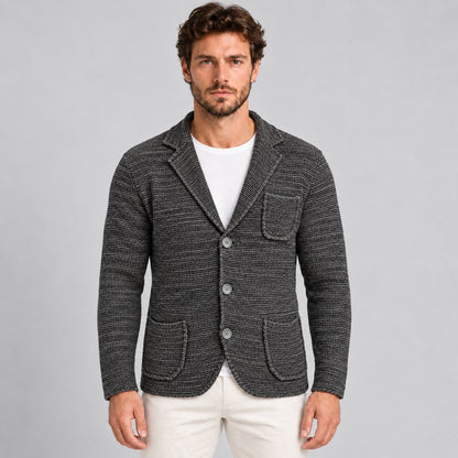 CARDIGAN UOMO LAVORATO A MAGLIA GIACCA MISTO LANA  SLIM FIT MADE IN ITALY