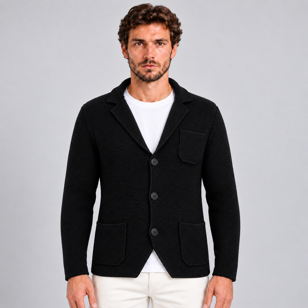 GIACCA UOMO COTONE BLAZER CARDIGAN LAVORATO A MAGLIA SLIM FIT