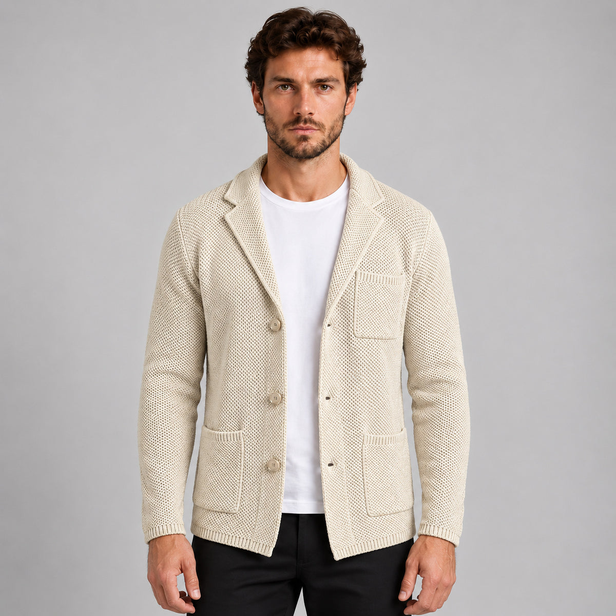 GIACCA CARDIGAN UOMO A NIDO D'APE - 100% COTONE - MADE IN ITALY