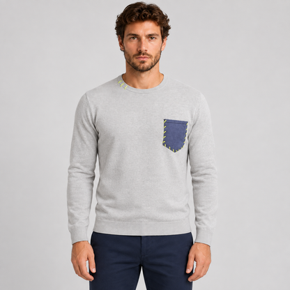 Maglia uomo cotone manica lunga maglietta maglieria con taschino made in Italy