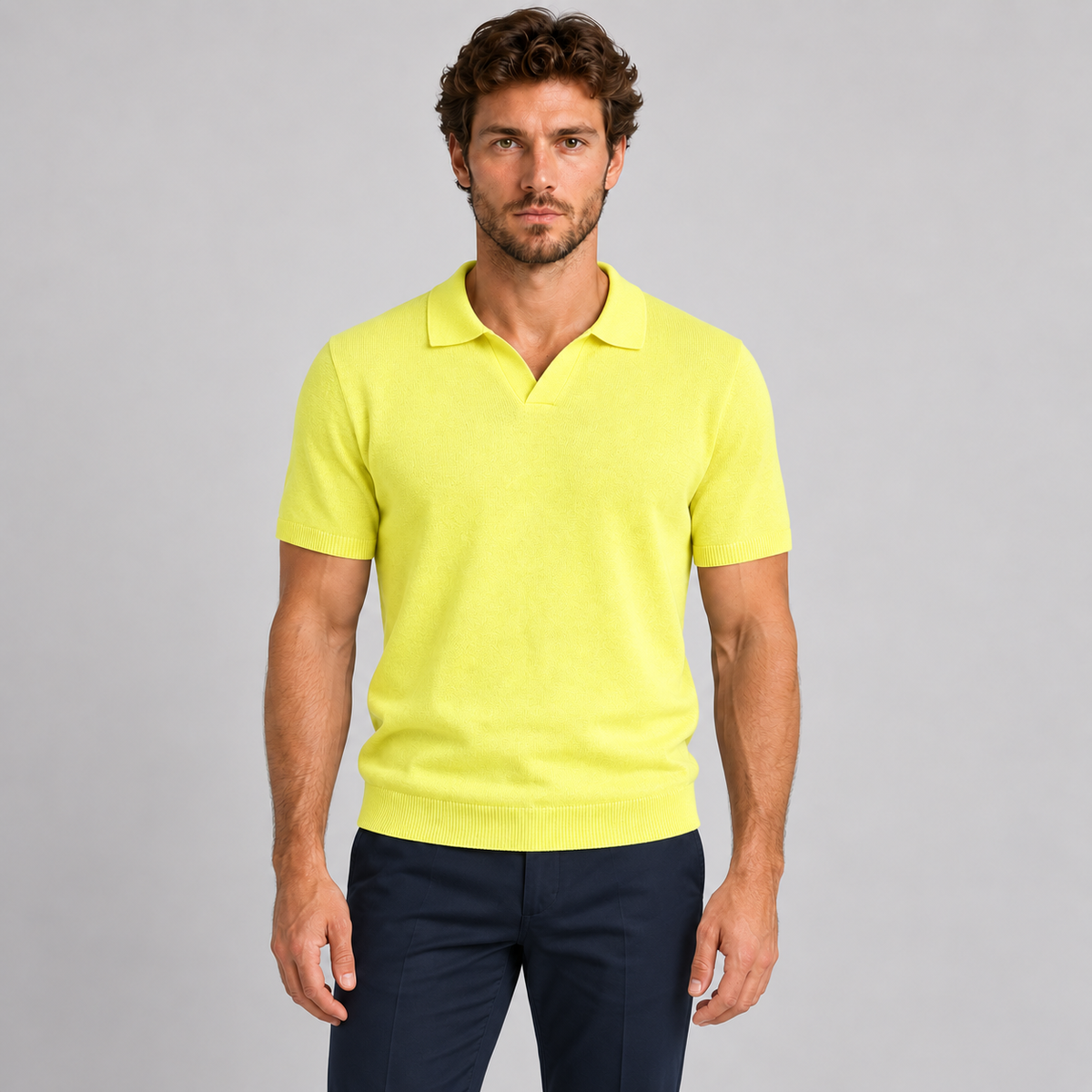 MEN'S COTTON POLO SHIRT SHORT SLEEVE T-SHIRT JERSEY KNIT MADE IN ITALY