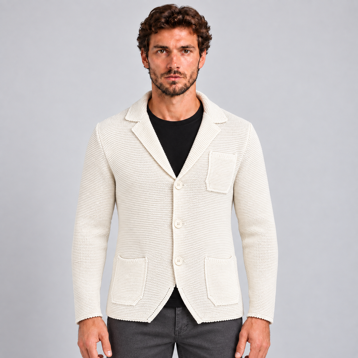 MEN'S COTTON JACKET BLAZER SLIM KNITTED CARDIGAN 100% Made in Italy