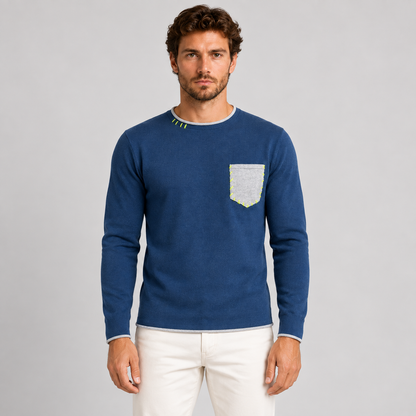 Maglia uomo cotone manica lunga maglietta maglieria con taschino made in Italy