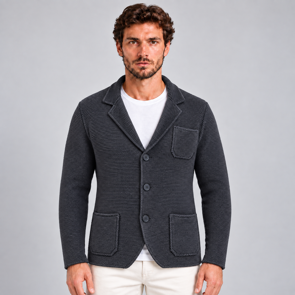 MEN'S COTTON JACKET BLAZER SLIM KNITTED CARDIGAN 100% Made in Italy