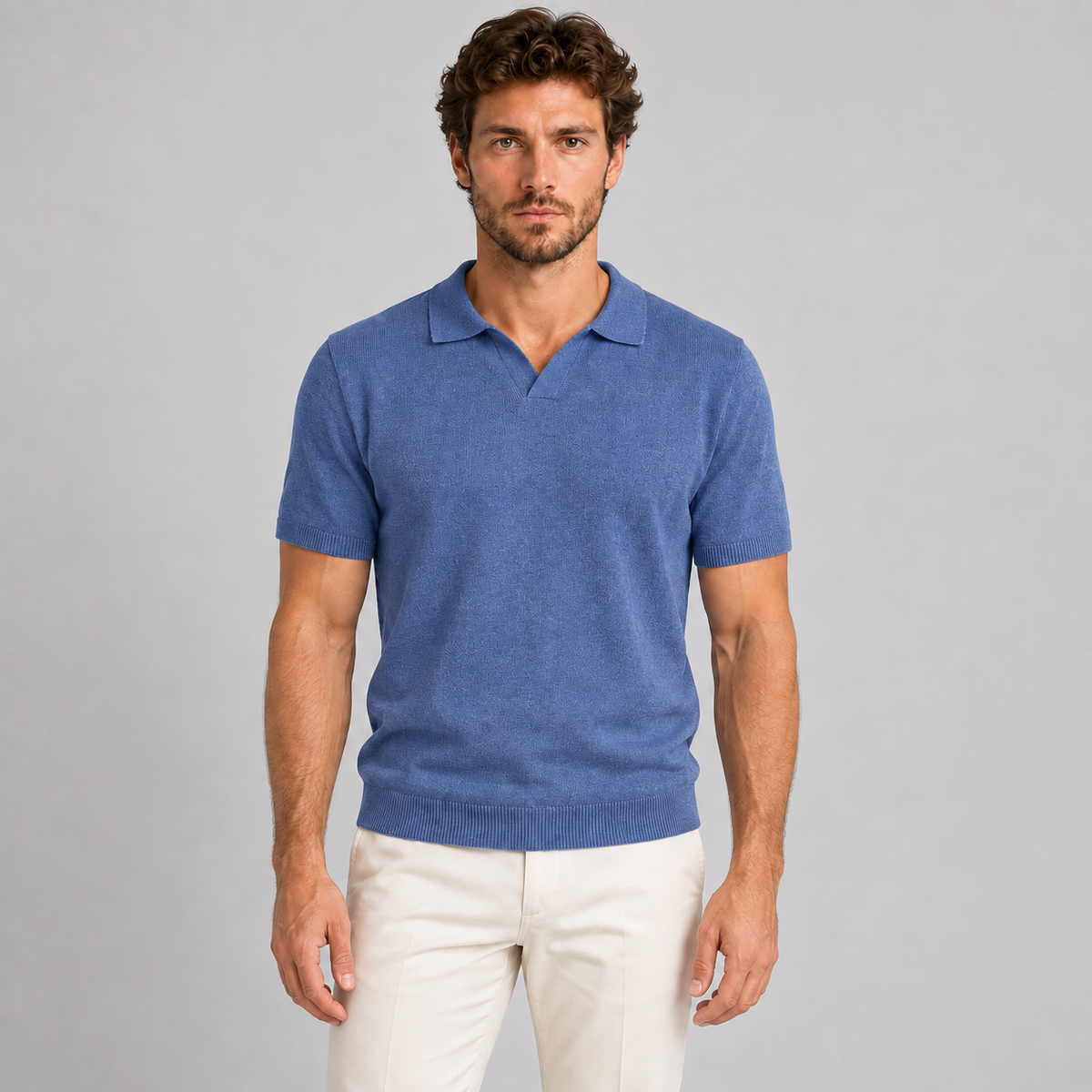 MEN'S COTTON POLO SHIRT SHORT SLEEVE T-SHIRT JERSEY KNIT MADE IN ITALY