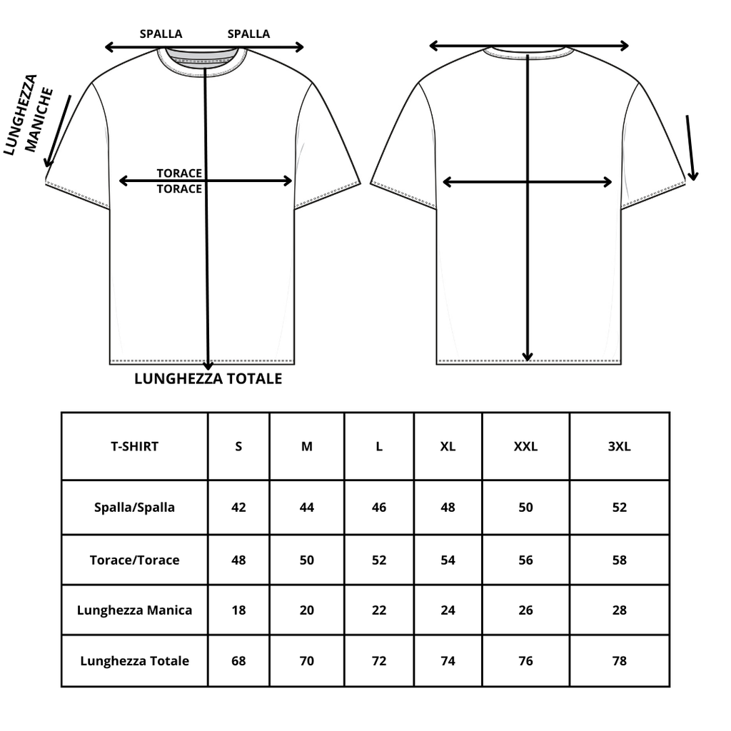 Tabella delle misure in centimetri per t-shirt da uomo — Pasquale Jimmy