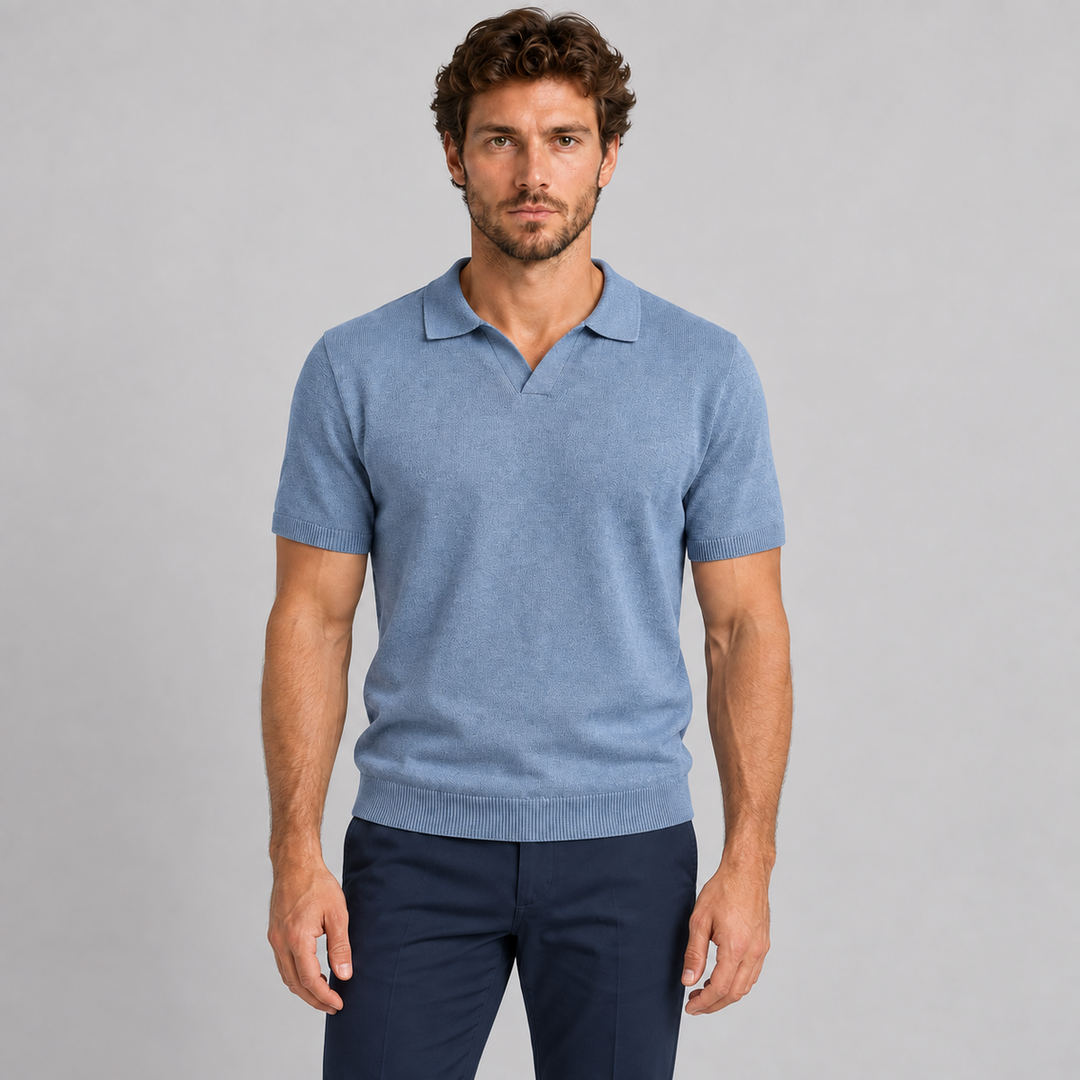 MEN'S COTTON POLO SHIRT SHORT SLEEVE T-SHIRT JERSEY KNIT MADE IN ITALY