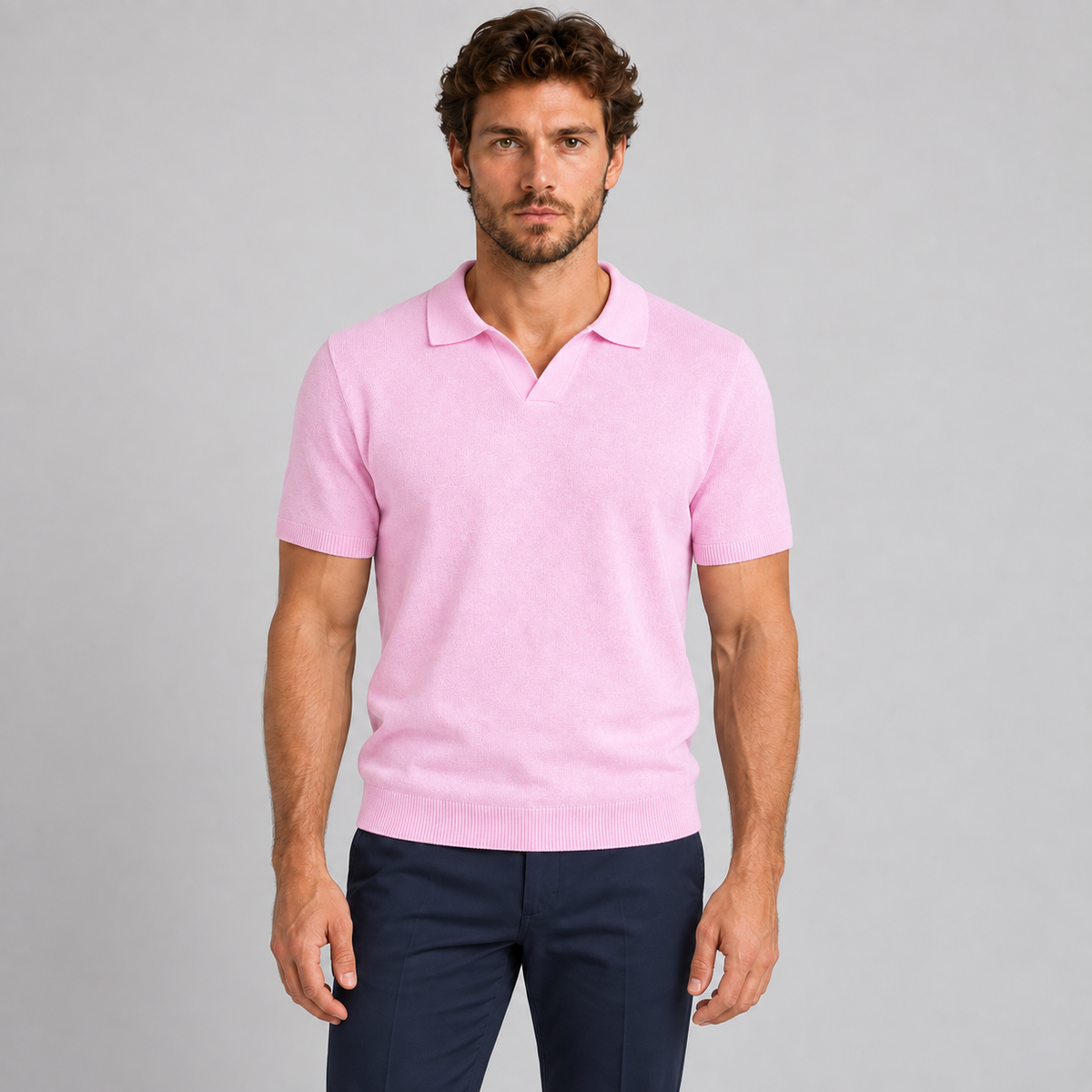 MEN'S COTTON POLO SHIRT SHORT SLEEVE T-SHIRT JERSEY KNIT MADE IN ITALY