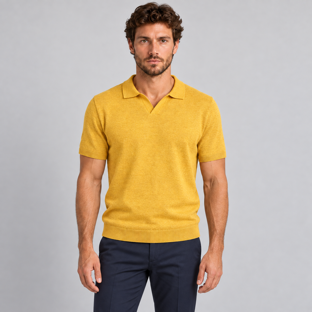 MEN'S COTTON POLO SHIRT SHORT SLEEVE T-SHIRT JERSEY KNIT MADE IN ITALY