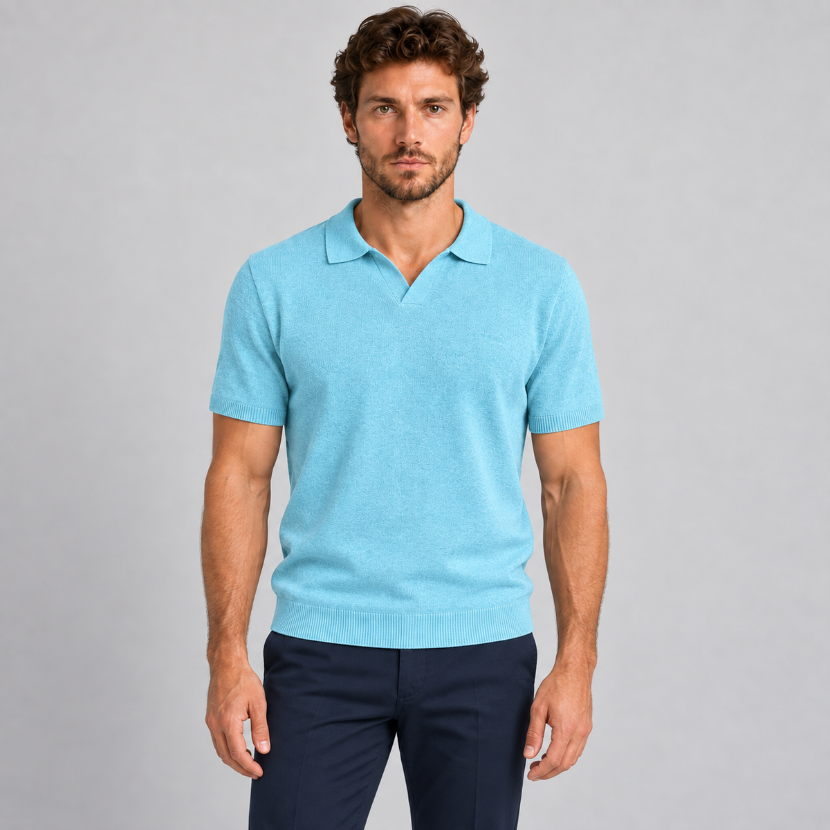 MEN'S COTTON POLO SHIRT SHORT SLEEVE T-SHIRT JERSEY KNIT MADE IN ITALY