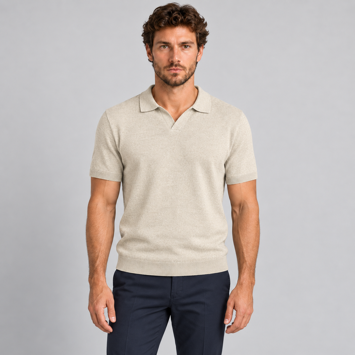 MEN'S COTTON POLO SHIRT SHORT SLEEVE T-SHIRT JERSEY KNIT MADE IN ITALY