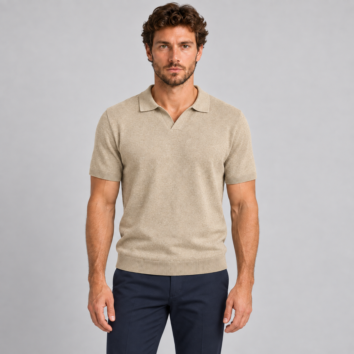 MEN'S COTTON POLO SHIRT SHORT SLEEVE T-SHIRT JERSEY KNIT MADE IN ITALY