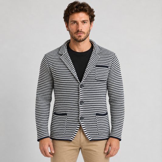 MEN'S COTTON CARDIGAN BLAZER CASUAL KNITTED CARDIGAN SLIM JACKET 100% Made in Italy