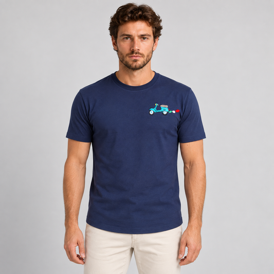 T-SHIRT UOMO 100% COTONE MANICA CORTA MAGLIETTA CON RICAMO VESPA MADE IN ITALY