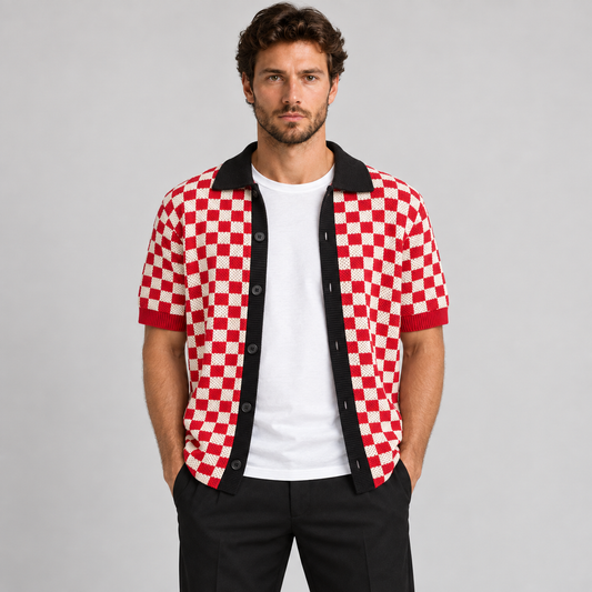 MEN'S COTTON JACARD PIQUE JACKET SHORT SLEEVE CARDIGAN KNITWEAR MADE IN ITALY