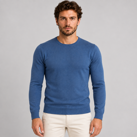 Men's stretch cotton crew neck long sleeve t-shirt 100% made in Italy