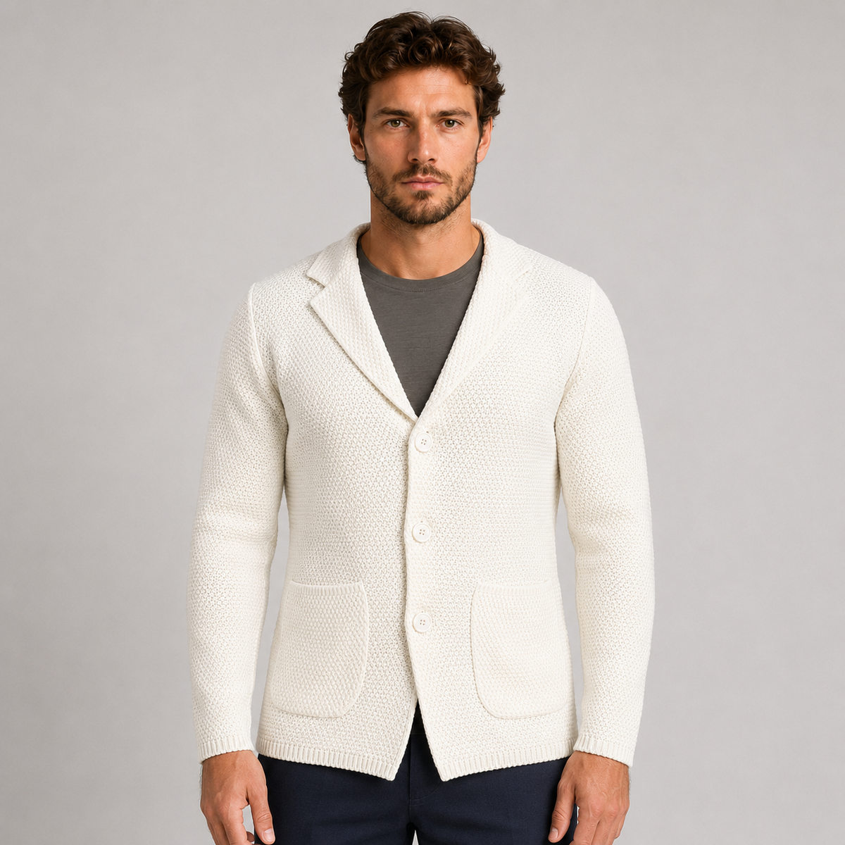 Cardigan blazer da uomo in cotone, lavorazione links, vestibilità slim — Pasquale Jimmy