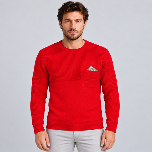 MAGLIA LANA MAGLIONCINO UOMO GIROCOLLO CON TASCHINO RIFINITO 100% MADE IN ITALY