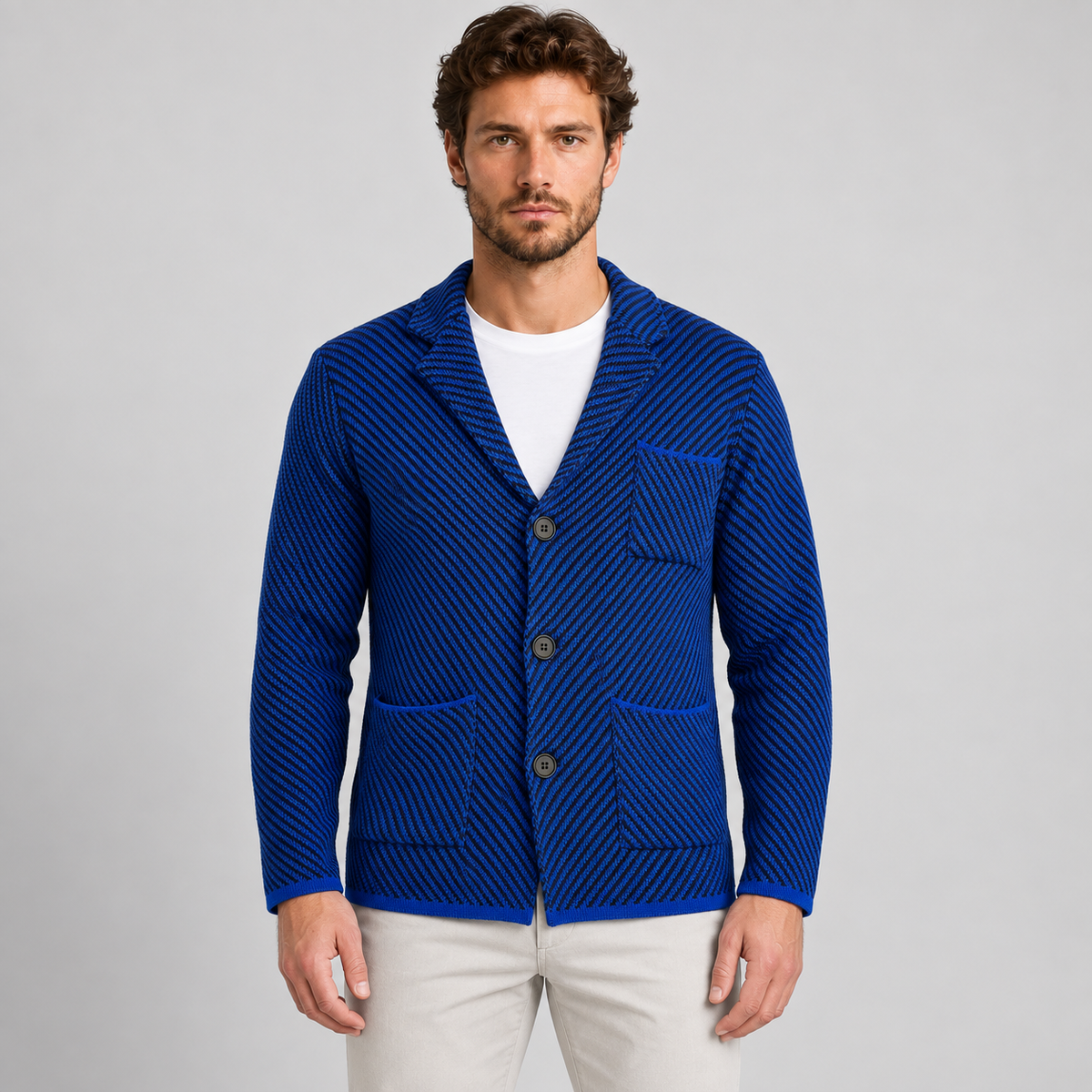 Cardigan da uomo in cotone, motivo a spiga, doppio petto — Pasquale Jimmy