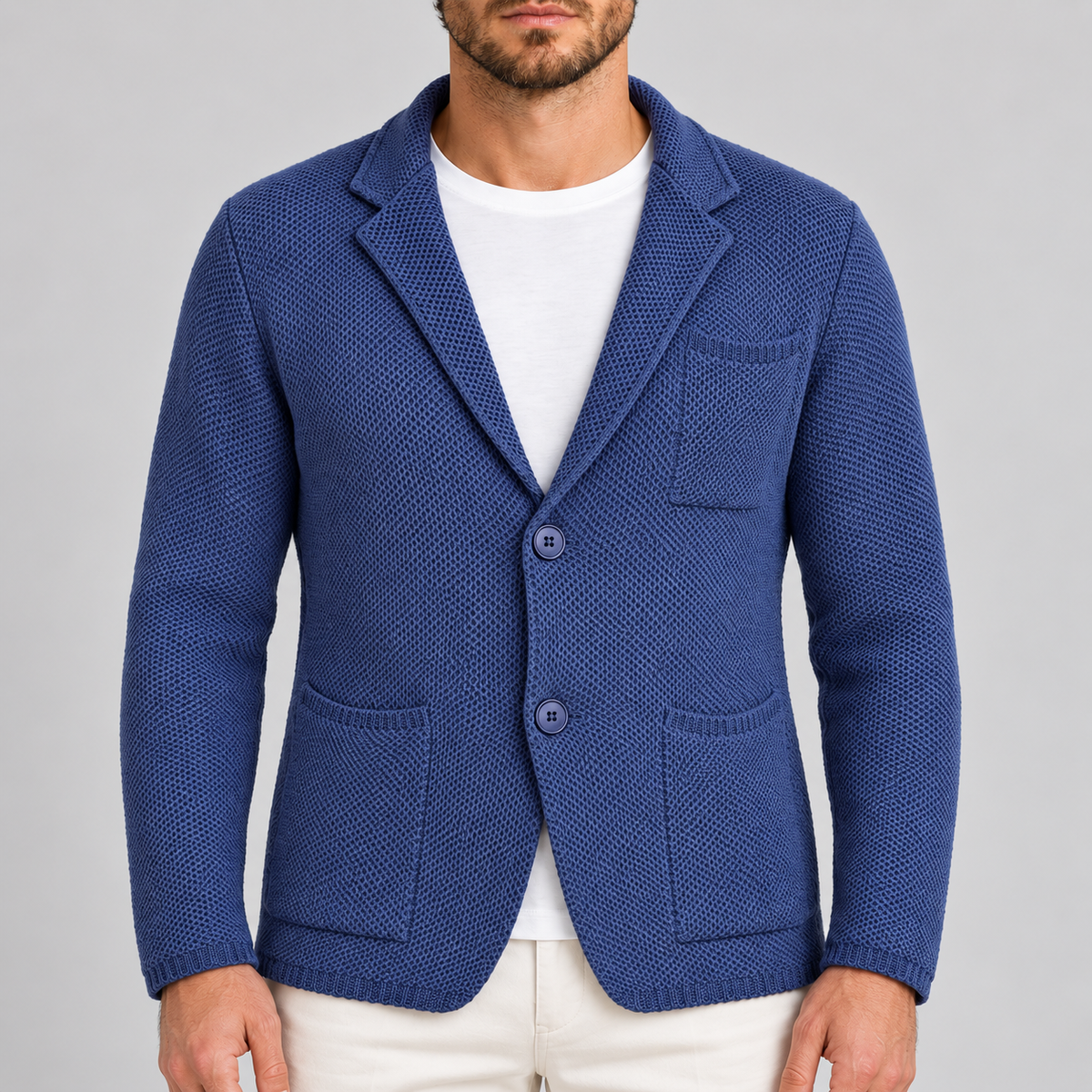 MEN'S COTTON JACKET BLAZER CARDIGAN HONEYCOMB PROCESSING SLIM FIT KNITWEAR 100% MADE IN ITALY