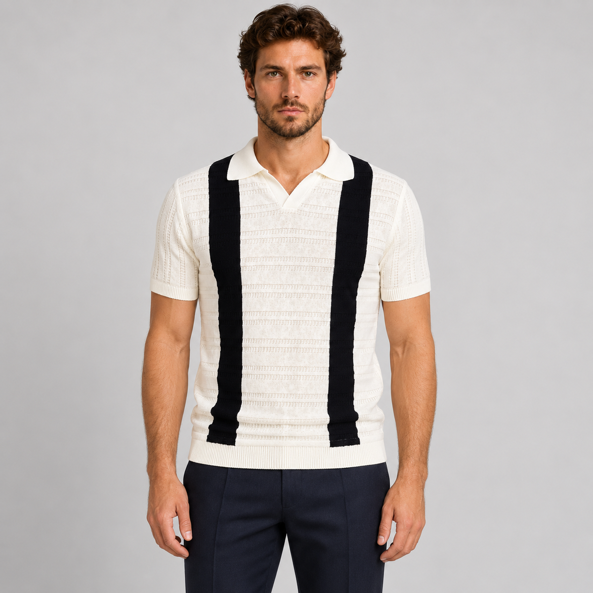 Polo da uomo in cotone, righe a contrasto, manica corta — Pasquale Jimmy