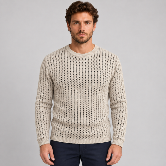 MAGLIA LANA MAGLIONCINO UOMO MANICA LUNGA GIROCOLLO TRAFORATO 100% MADE IN ITALY
