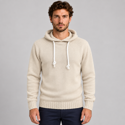 MAGLIA UOMO CON CAPPUCCIO E LACCI IN CORDA  MISTO LANA 100% MADE IN ITALY