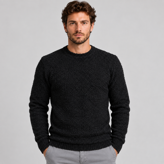 MAGLIONE UOMO MISTO LANA TESSUTO BOUCLE' SLIM CASUAL 100% MADE IN ITALY