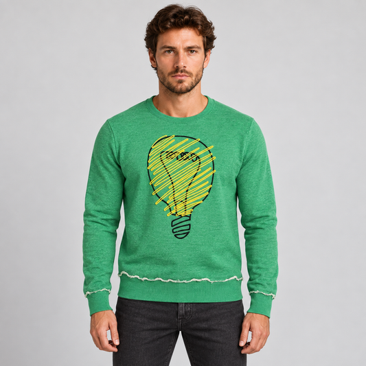 MEN'S SPRING FLEECE COTTON SWEATSHIRT WITH EMBROIDERY SPORTY CREW NECK SWEATSHIRT 100% MADE IN ITALY