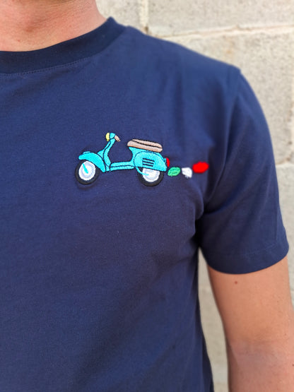 T-SHIRT UOMO 100% COTONE MANICA CORTA MAGLIETTA CON RICAMO VESPA MADE IN ITALY - Pasqualejimmy