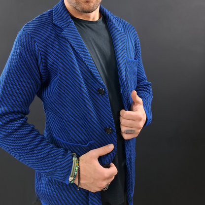 CARDIGAN UOMO 100% COTONE MOTIVO A SPIGA DOPPIO PETTO SARTORIALE MADE IN ITALY