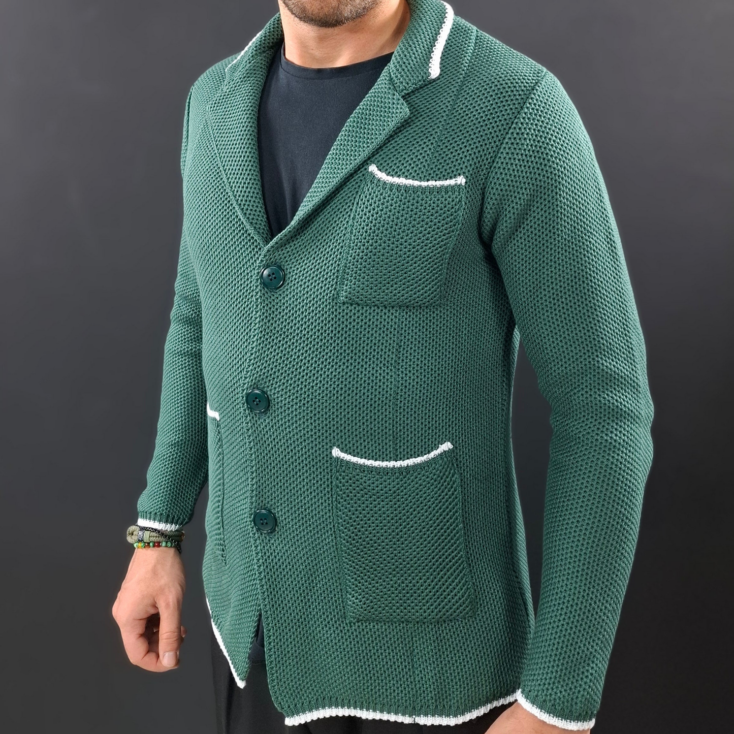 CARDIGAN UOMO 100% COTONE LAVORAZIONE NIDO D'APE DOPPIO PETTO SARTORIALE 100% MADE IN ITALY