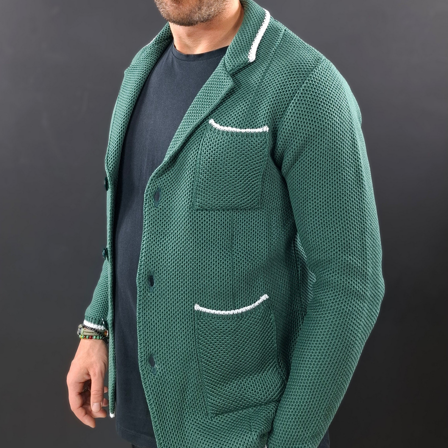 CARDIGAN UOMO 100% COTONE LAVORAZIONE NIDO D'APE DOPPIO PETTO SARTORIALE 100% MADE IN ITALY