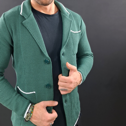 HERREN-CARDIGAN, 100 % BAUMWOLLE, WABENWABEN, ZWEIREIHIG, SCHNEIDER, 100 % HERGESTELLT IN ITALIEN