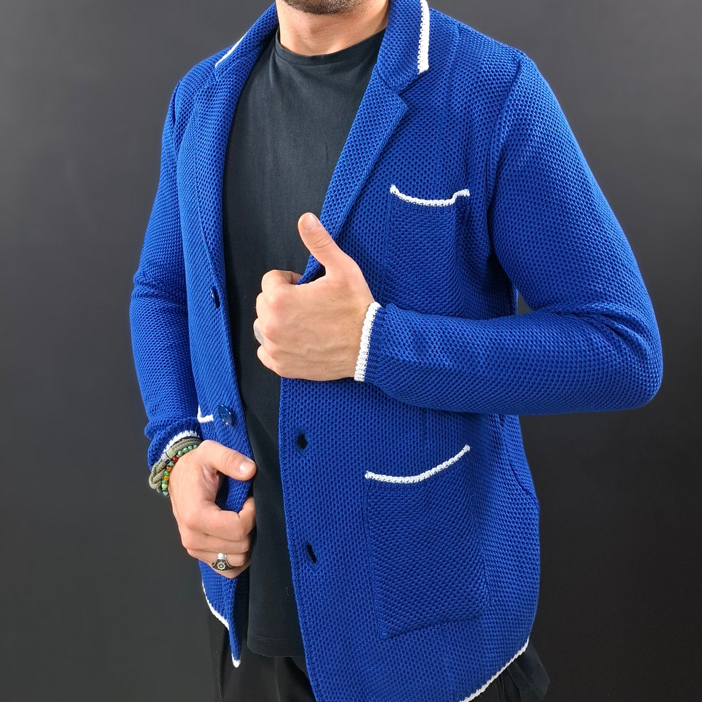 CARDIGAN UOMO 100% COTONE LAVORAZIONE NIDO D'APE DOPPIO PETTO SARTORIALE 100% MADE IN ITALY