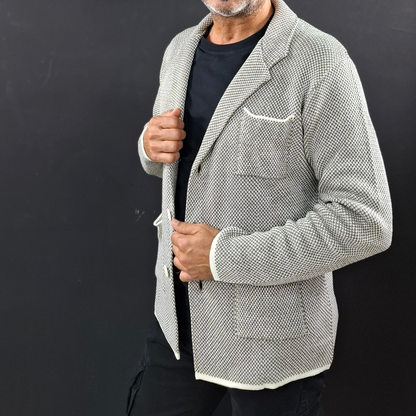 HERREN-STRICKJACKE AUS BAUMWOLL-CARDIGAN MIT PIQUE-MOTIV, SCHLANK, 100 % HERGESTELLT IN ITALIEN