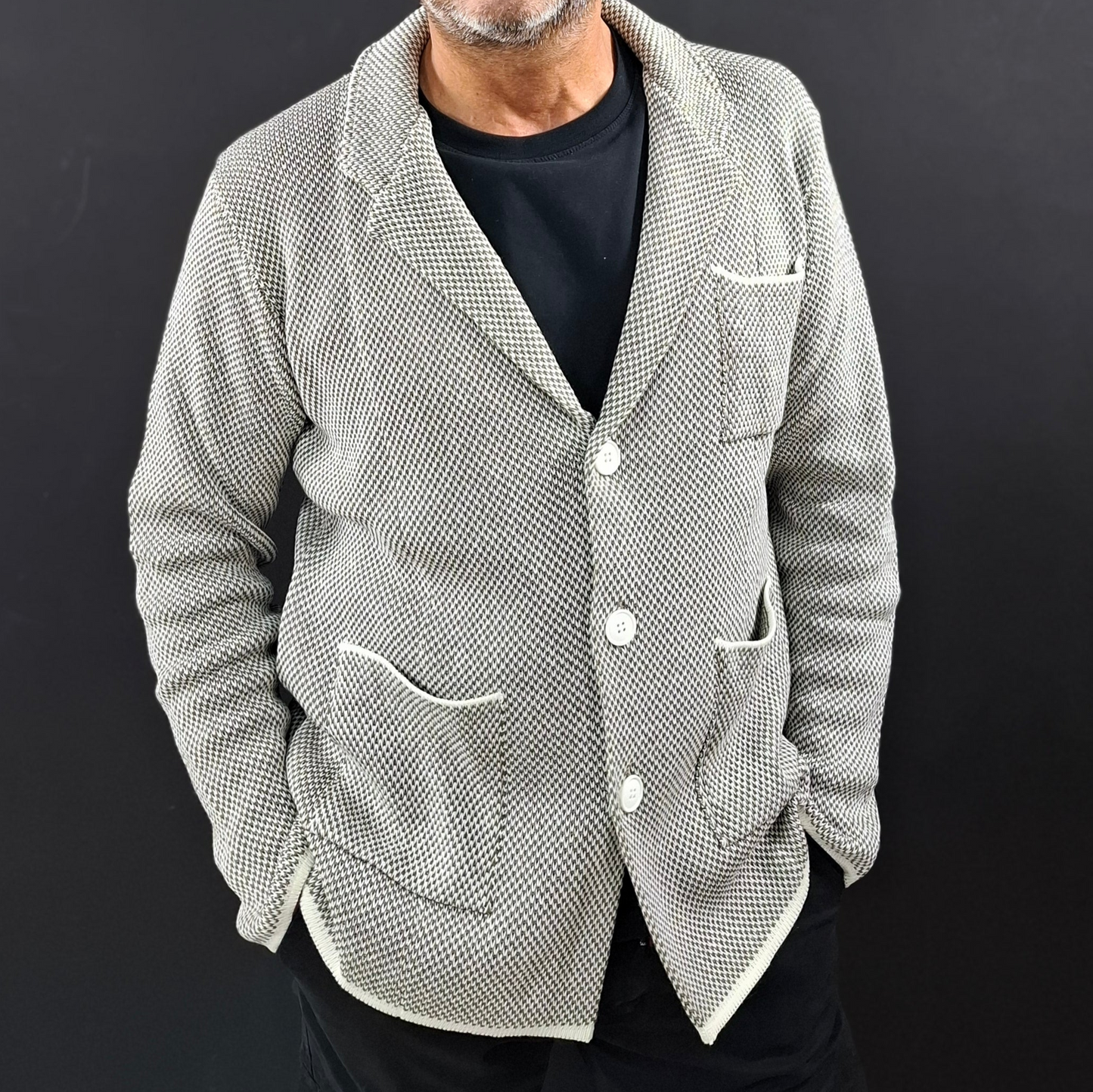 MEN'S COTTON CARDIGAN SLIM PIQUE KNITTED JACKET 100% MADE IN ITALY