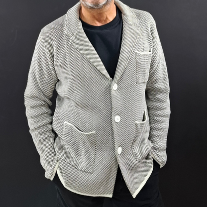 HERREN-STRICKJACKE AUS BAUMWOLL-CARDIGAN MIT PIQUE-MOTIV, SCHLANK, 100 % HERGESTELLT IN ITALIEN