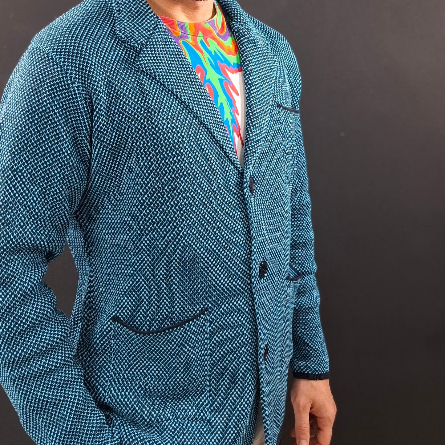 HERREN-STRICKJACKE AUS BAUMWOLL-CARDIGAN MIT PIQUE-MOTIV, SCHLANK, 100 % HERGESTELLT IN ITALIEN