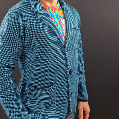 MEN'S COTTON CARDIGAN SLIM PIQUE KNITTED JACKET 100% MADE IN ITALY