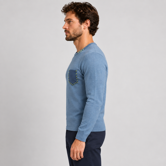 Men's long-sleeved cotton t-shirt with pocket, 100% made in Italy