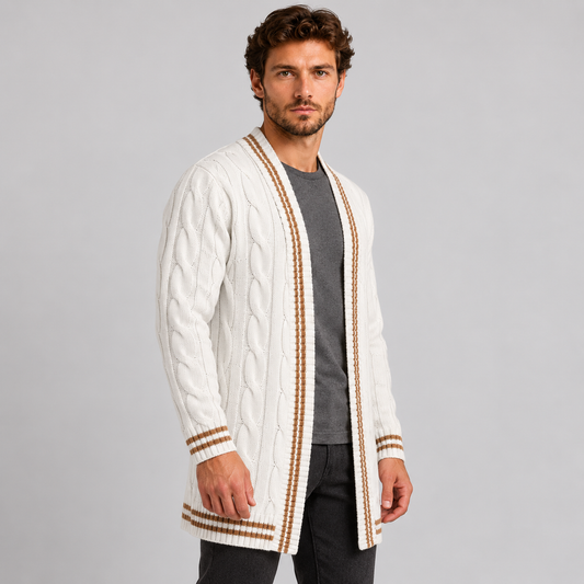 MEN'S CARDIGAN KNITWEAR WOOL BLEND CABLE JACKET JACKET 100% MADE IN ITALY