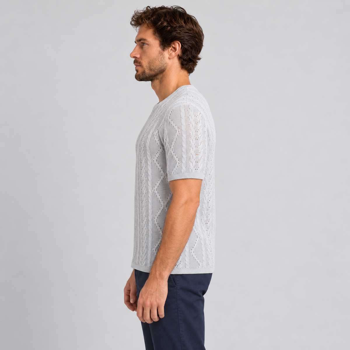 T-SHIRT MAGLIETTA UOMO  GIROCOLLO MANICA CORTA LAVORAZIONE ARAN MADE IN ITALY