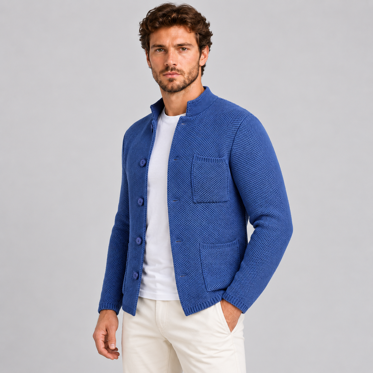 CARDIGAN UOMO COTONE CON COLLETTO COREANO 100% MADE IN ITALY