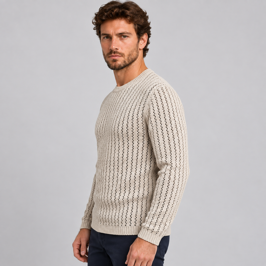 MAGLIA LANA MAGLIONCINO UOMO MANICA LUNGA GIROCOLLO TRAFORATO 100% MADE IN ITALY