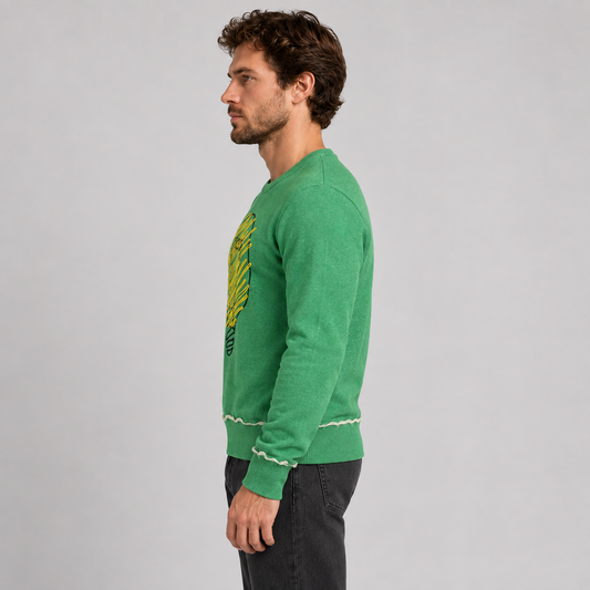 MEN'S SPRING FLEECE COTTON SWEATSHIRT WITH EMBROIDERY SPORTY CREW NECK SWEATSHIRT 100% MADE IN ITALY