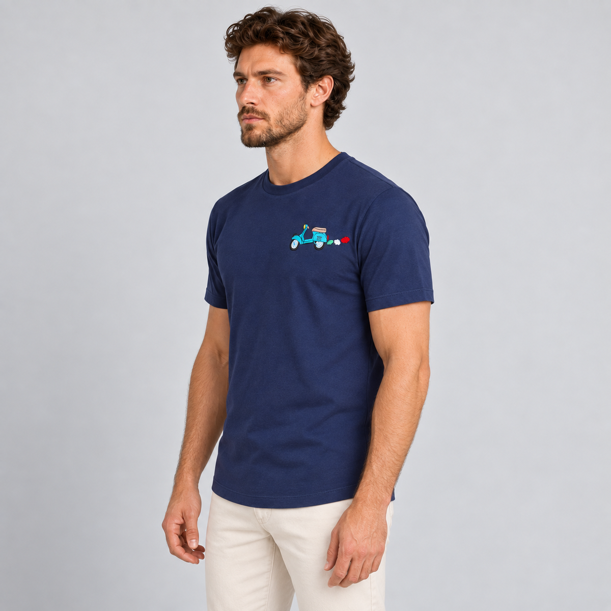 T-SHIRT UOMO 100% COTONE MANICA CORTA MAGLIETTA CON RICAMO VESPA MADE IN ITALY